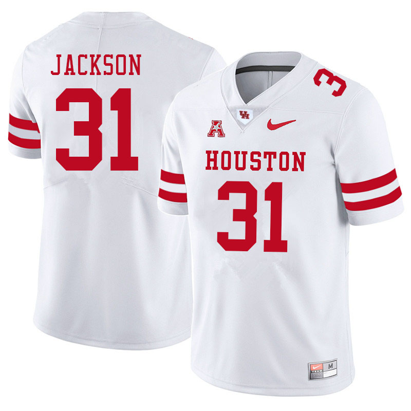 Men #31 Taijon Jackson Houston Cougars College Football Jerseys Sale-White